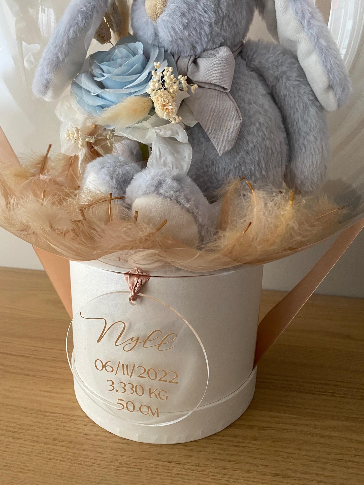 Bulle peluche "Lapin suspendu" bleu/gris