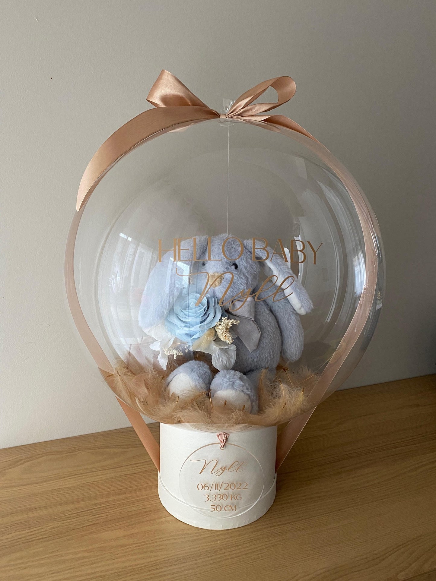 Bulle peluche "Lapin suspendu" bleu/gris