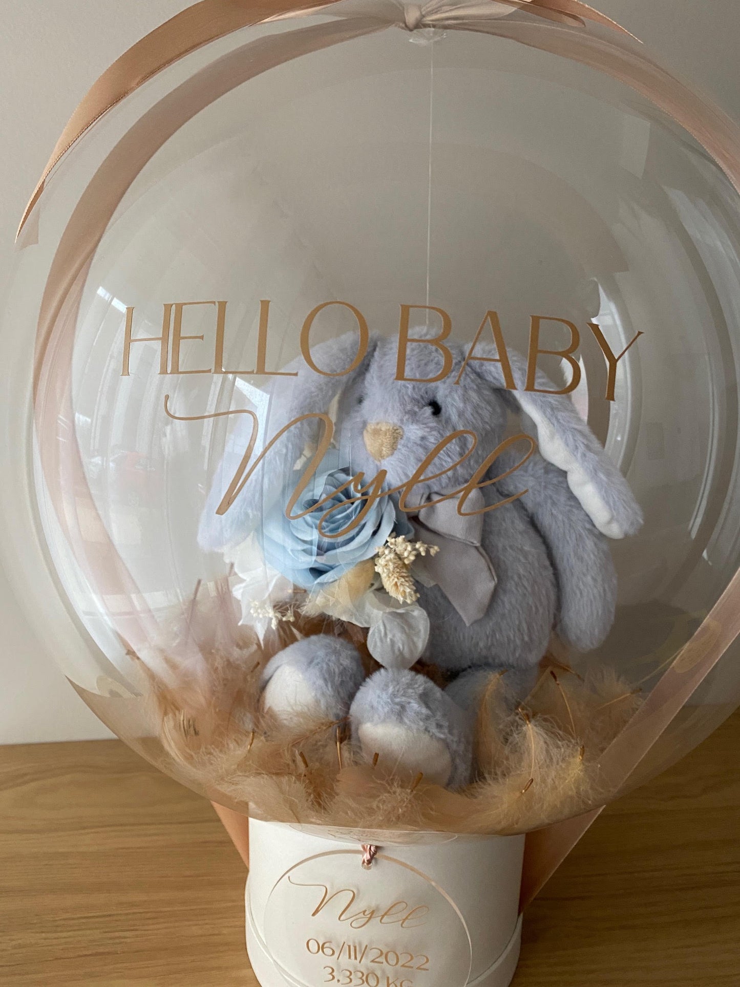 Bulle peluche "Lapin suspendu" bleu/gris